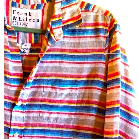 Frank & Eileen Oversized Linen Rainbow Striped Button Down Long Sleeved Shirt - Picture 5 of 5